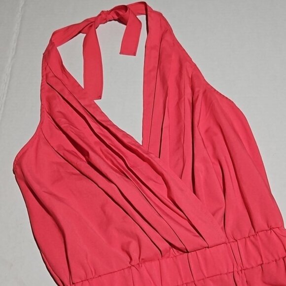 Coral Lightweight Halter Romper With Pockets - Picture 7 of 12